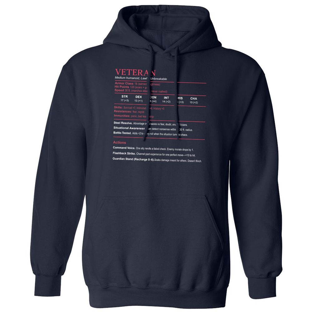 Veteran Stats Classic Unisex Hoodie - Navy - 2