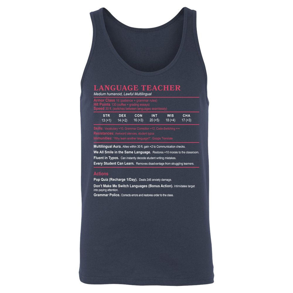 Language Teacher Unisex Jersey Tank - Navy - 2