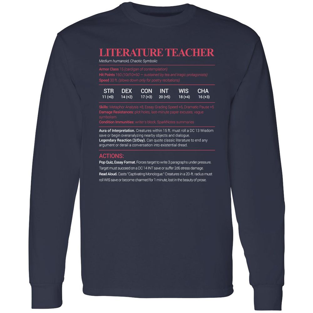 Literature Teacher Long Sleeve T-Shirt - Navy - 2