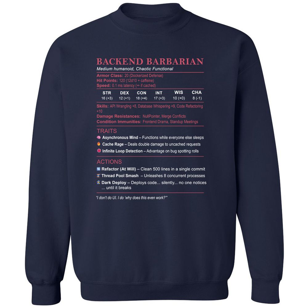 Backend Barbarian Stats Classic Unisex Sweatshirt - Navy - 2