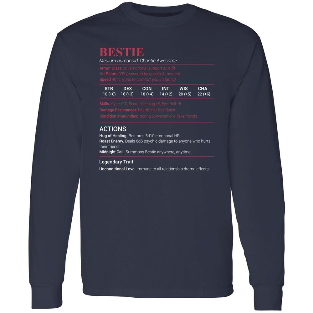 Bestie Stats Long Sleeve T-Shirt - Navy - 2