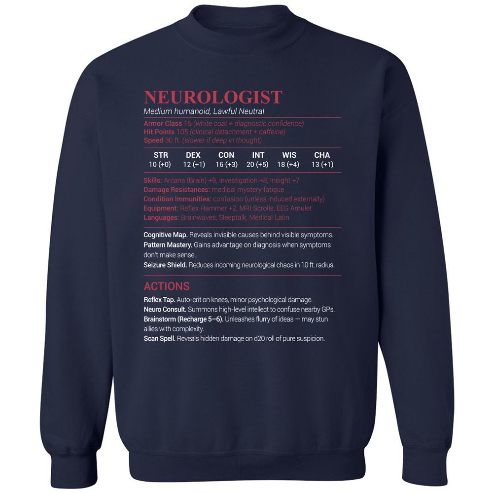 Neurologist Stats Classic Unisex Sweatshirt - Navy - 2