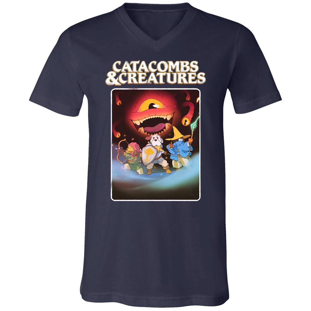 Catacombs & Creatures Unisex V-Neck T-Shirt - Navy - 2