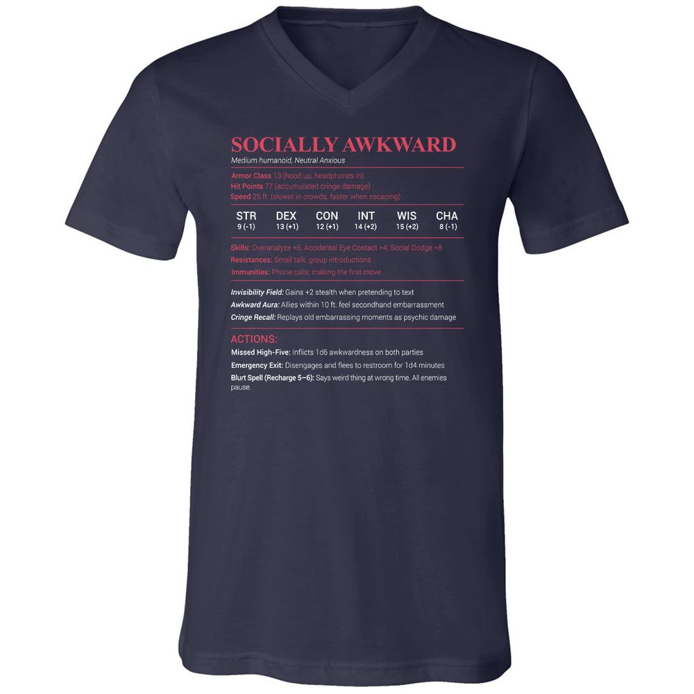Socially Awkward Stats Unisex V-Neck T-Shirt - Navy - 2