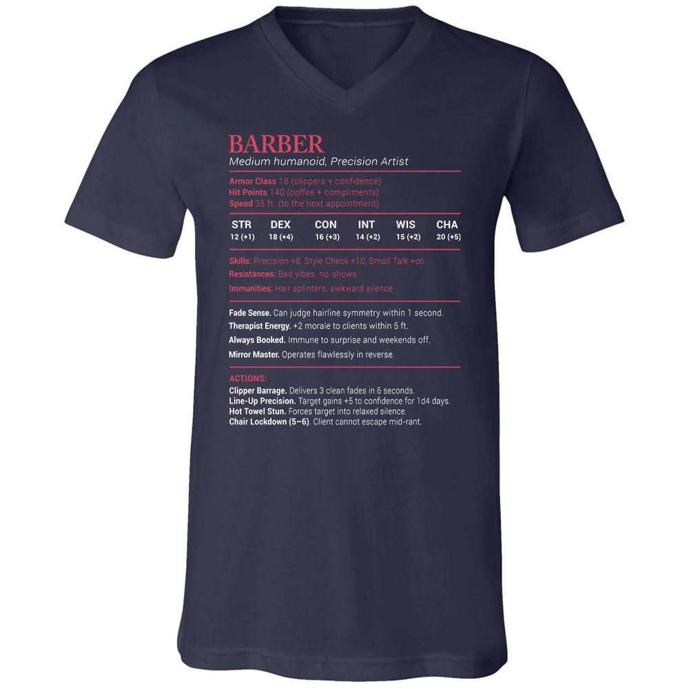 Barber Stats Unisex V-Neck T-Shirt - Navy - 2