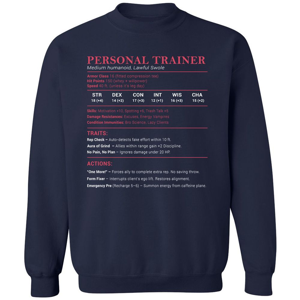 Personal Trainer PT Stats Classic Unisex Sweatshirt - Navy - 2