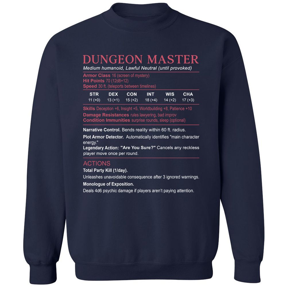Dungeon Master Stats Classic Unisex Sweatshirt - Navy - 2