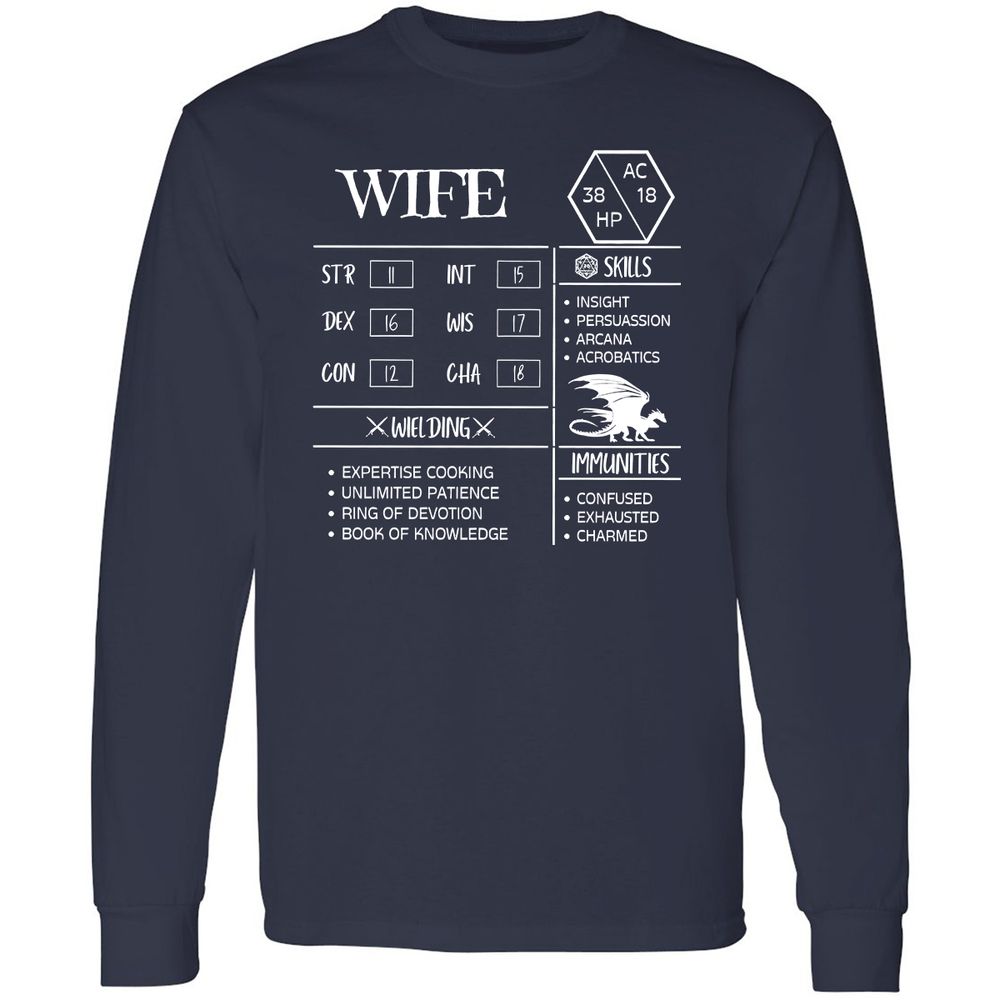 Wife Stats 2 Long Sleeve T-Shirt - Navy - 2