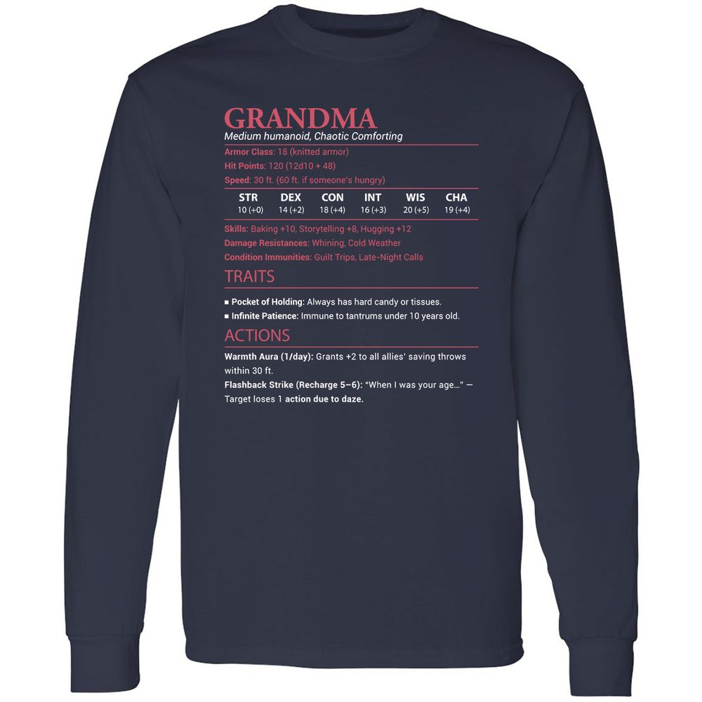 Grandma Stats Long Sleeve T-Shirt - Navy - 2