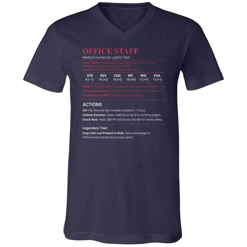 Office Staff Unisex V-Neck T-Shirt - Navy - 2
