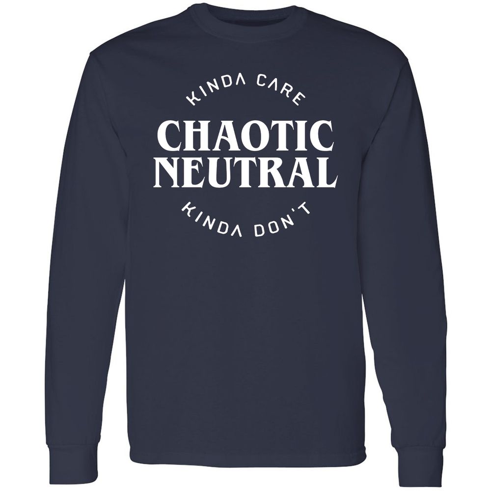 Chaotic Neutral Alignment Kinda Care Kinda Don't Long Sleeve T-Shirt - Navy - 2