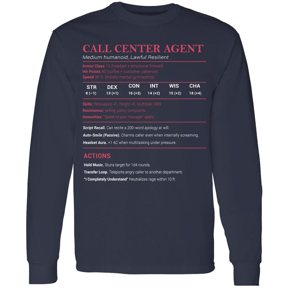 Call Center Agent Stats Long Sleeve T-Shirt - Navy - 2
