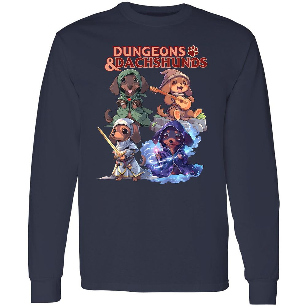 Dungeons & Dachshunds Long Sleeve T-Shirt - Navy - 2