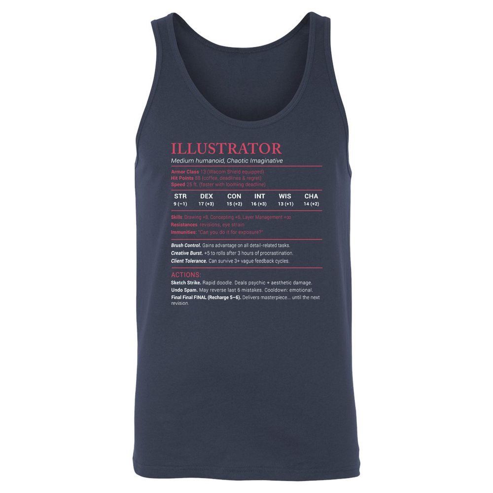 Illustrator Stats Unisex Jersey Tank - Navy - 2