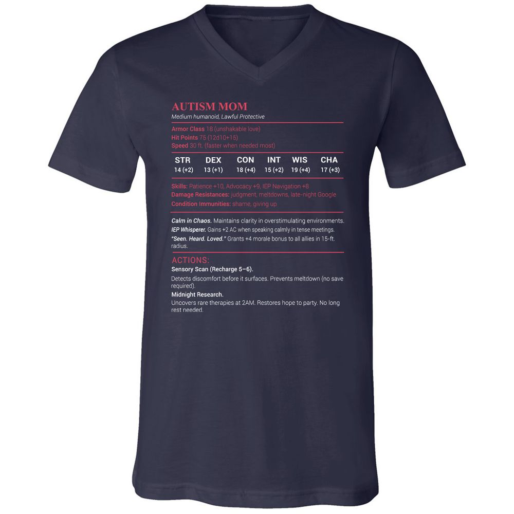 Autism Mom Stats Unisex V-Neck T-Shirt - Navy - 2
