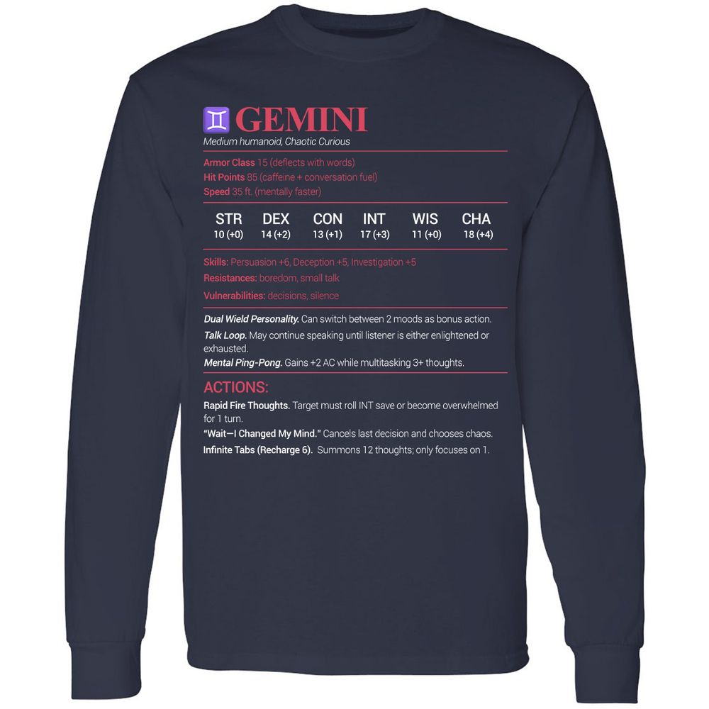 Gemini Stats Long Sleeve T-Shirt - Navy - 2