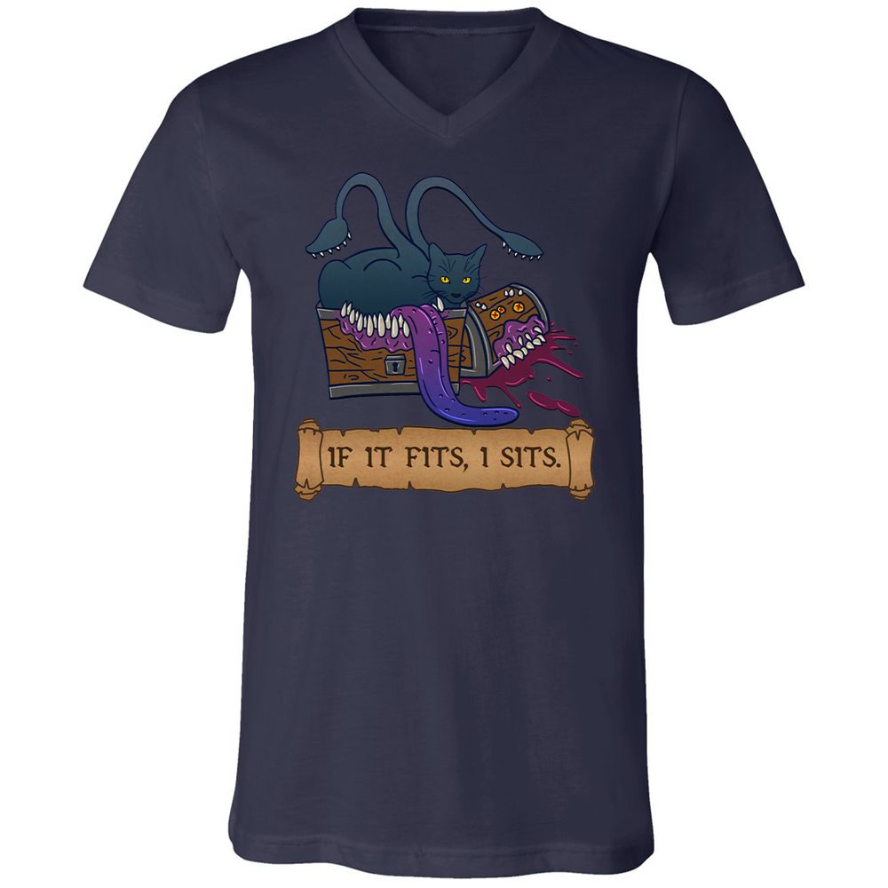 If It Fits I Sits Unisex V-Neck T-Shirt - Navy - 2
