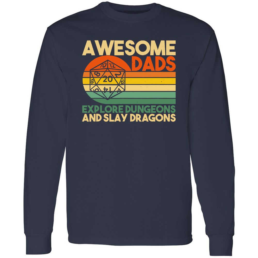 Awesome Dad Explore Dungeons Slay Dragons Long Sleeve T-Shirt - Navy - 2