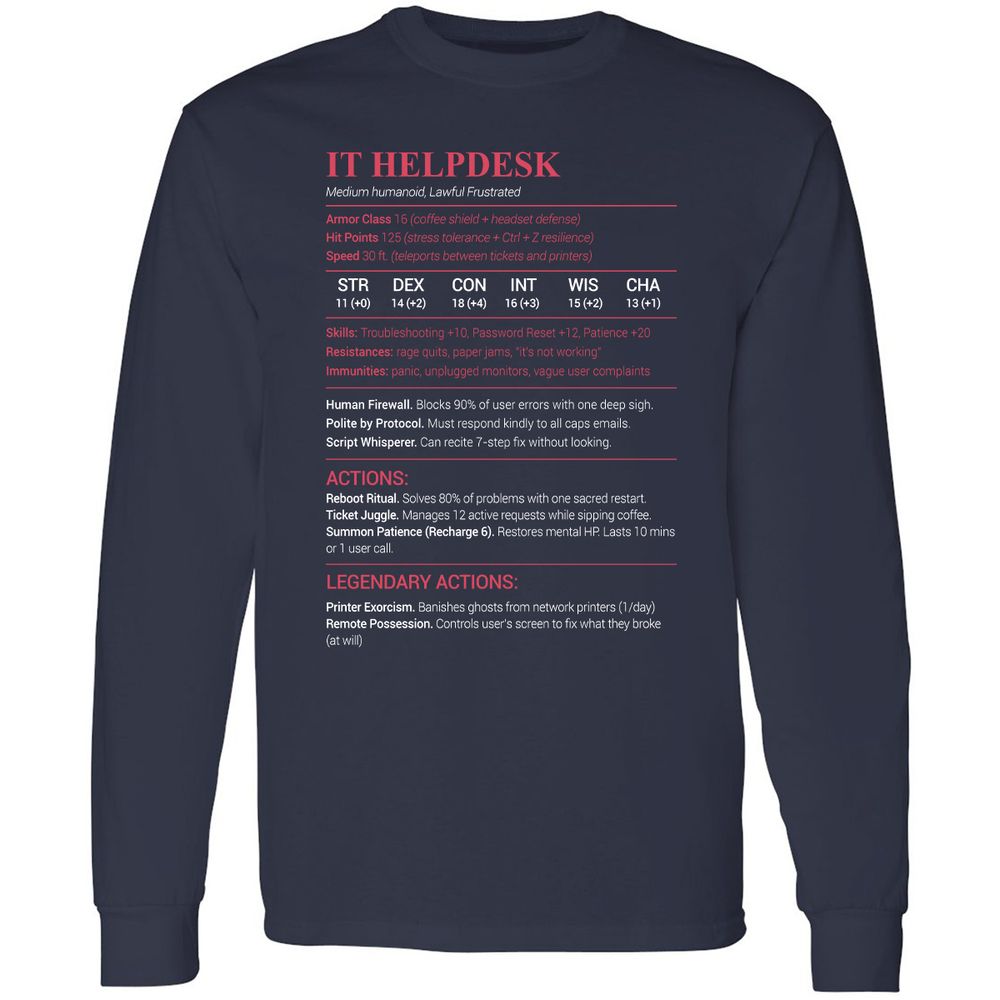 IT Helpdesk Long Sleeve T-Shirt - Navy - 2