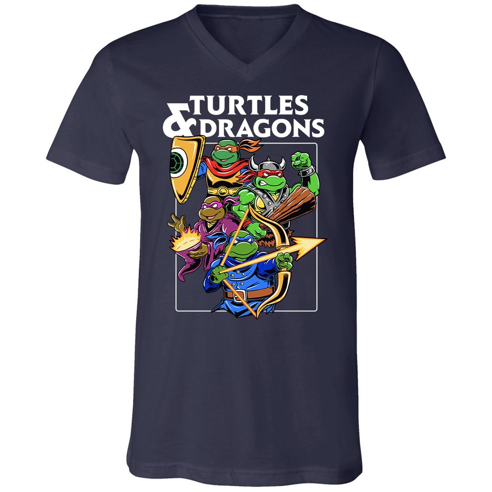 Turtles & Dragons Unisex V-Neck T-Shirt - Navy - 2