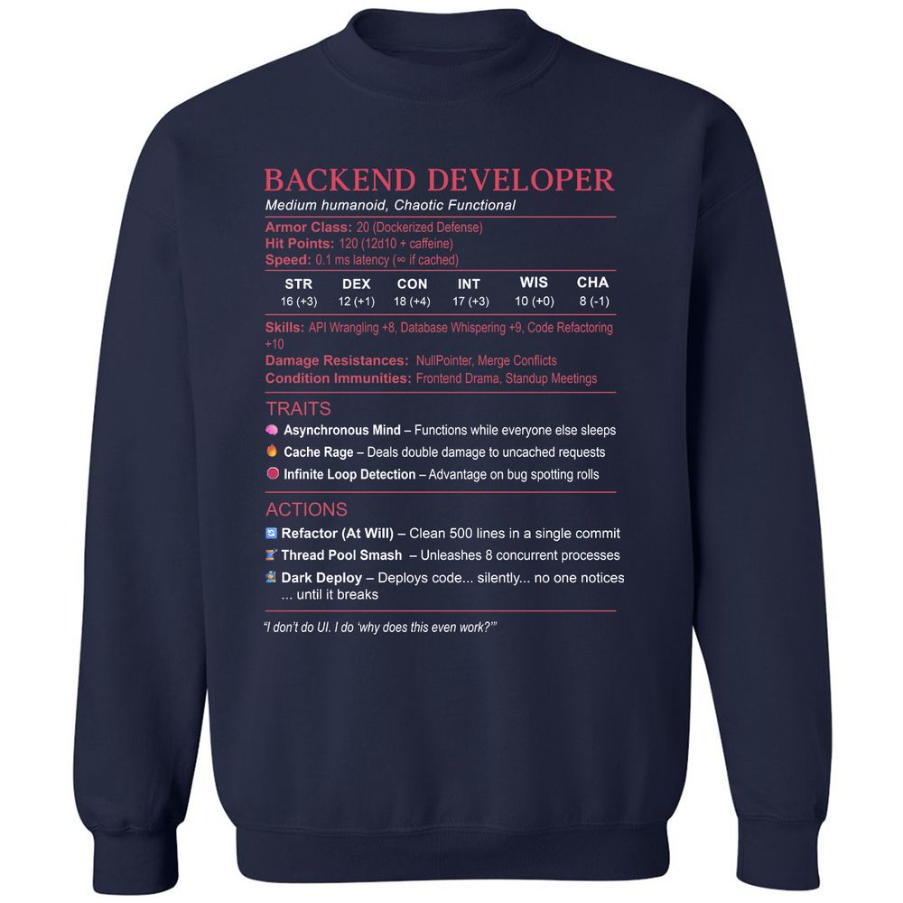 Backend Developer Stats Classic Unisex Sweatshirt - Navy - 2