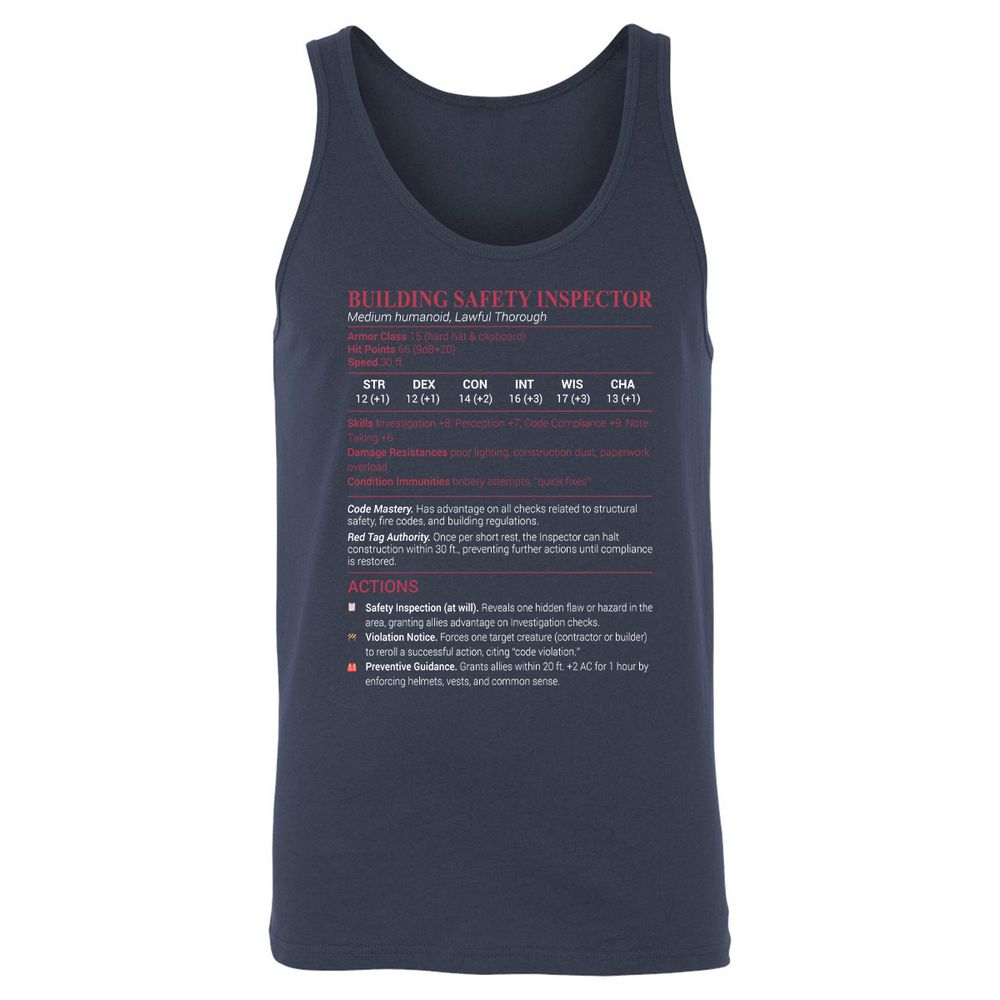 Building Safety Inspector Unisex Jersey Tank - Navy - 2
