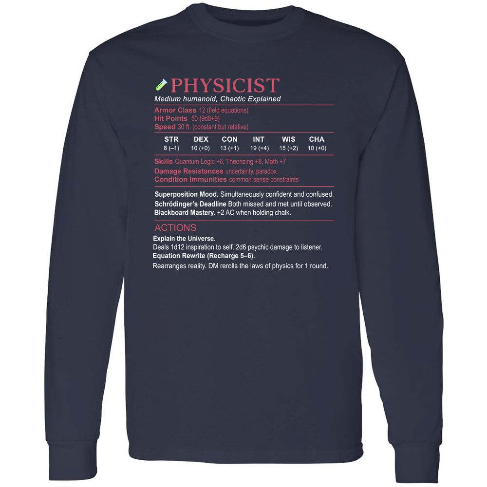 Physicist Stats Long Sleeve T-Shirt - Navy - 2