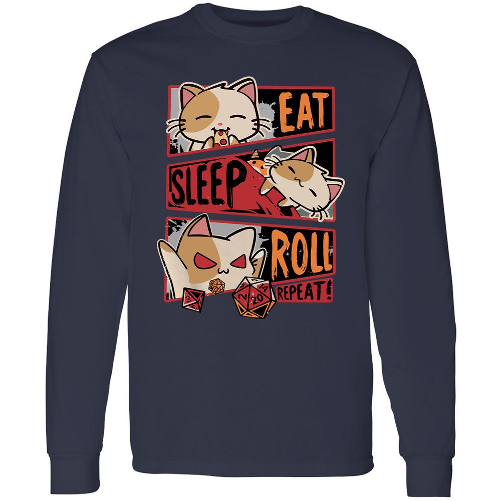 Eat Sleep Roll Repeat Long Sleeve T-Shirt - Navy - 2