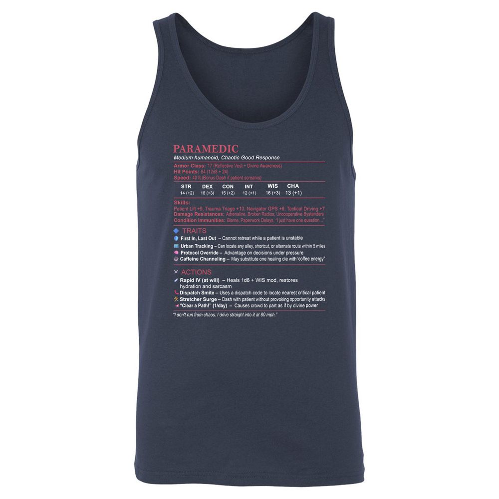 Paramedic Stats Unisex Jersey Tank - Navy - 2