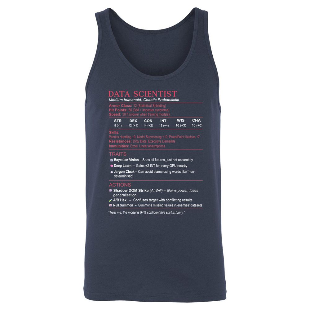 Data Scientist Stats Unisex Jersey Tank - Navy - 2