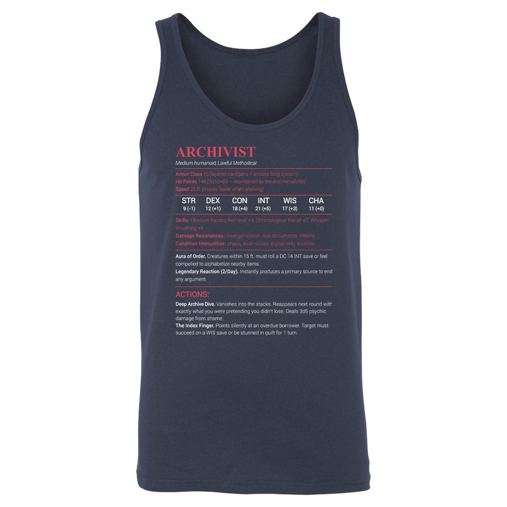 Archivist Stats Unisex Jersey Tank - Navy - 2