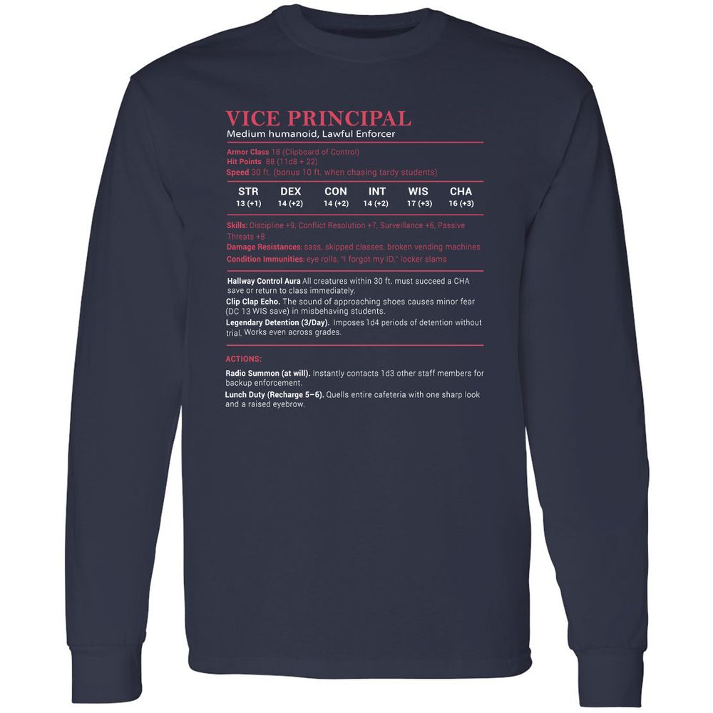 Vice Principal Stats Long Sleeve T-Shirt - Navy - 2