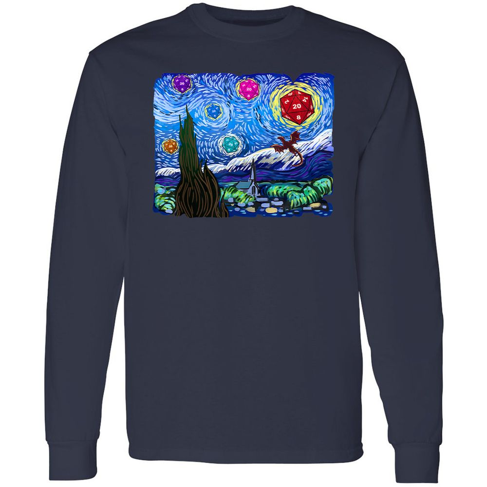 Dragon Starry Night Long Sleeve T-Shirt - Navy - 2