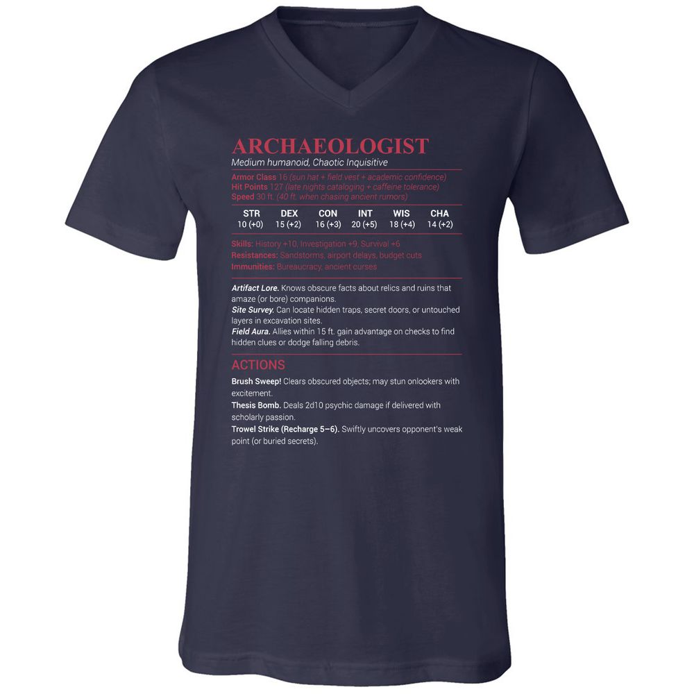 ARCHAEOLOGIST Unisex V-Neck T-Shirt - Navy - 2