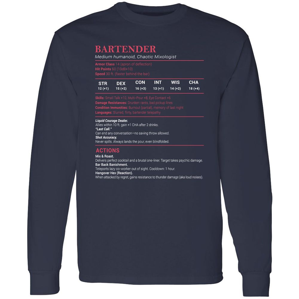Bartender Stats Long Sleeve T-Shirt - Navy - 2