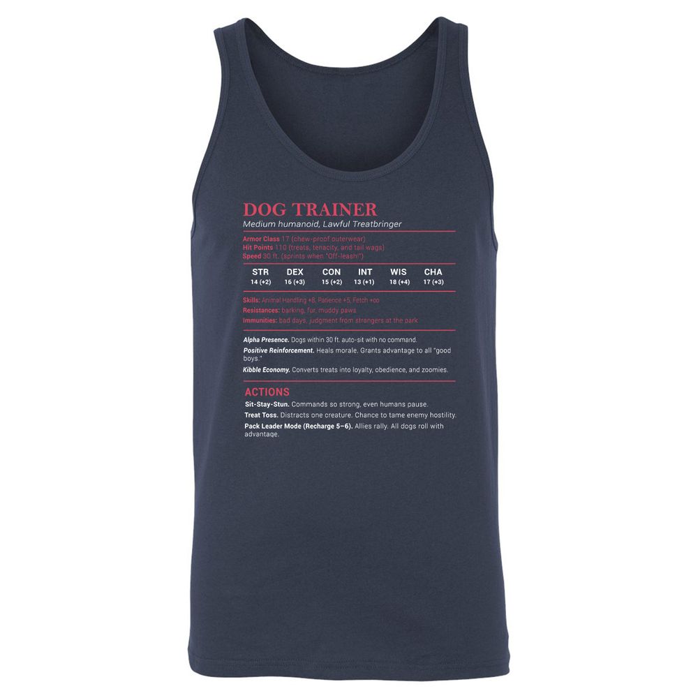Dog Trainer Stats Unisex Jersey Tank - Navy - 2