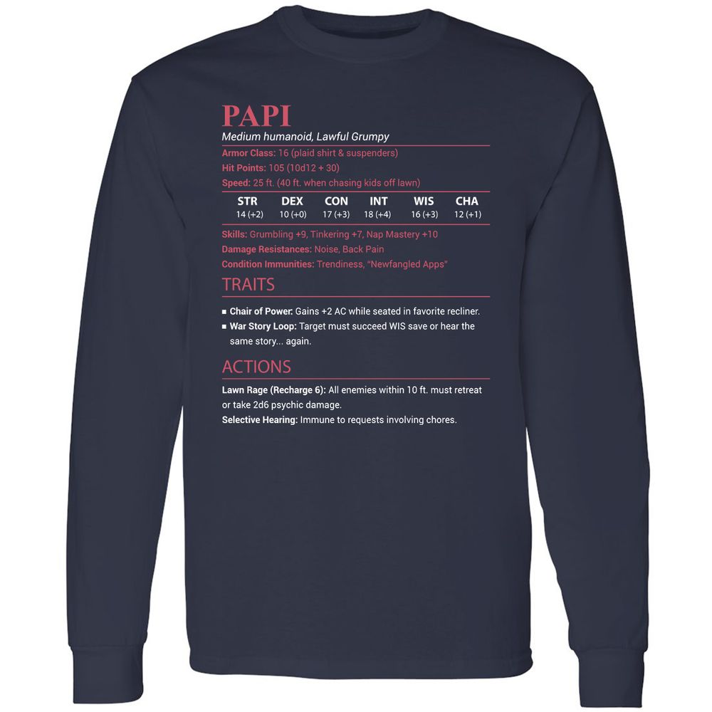 Papi Stats Long Sleeve T-Shirt - Navy - 2