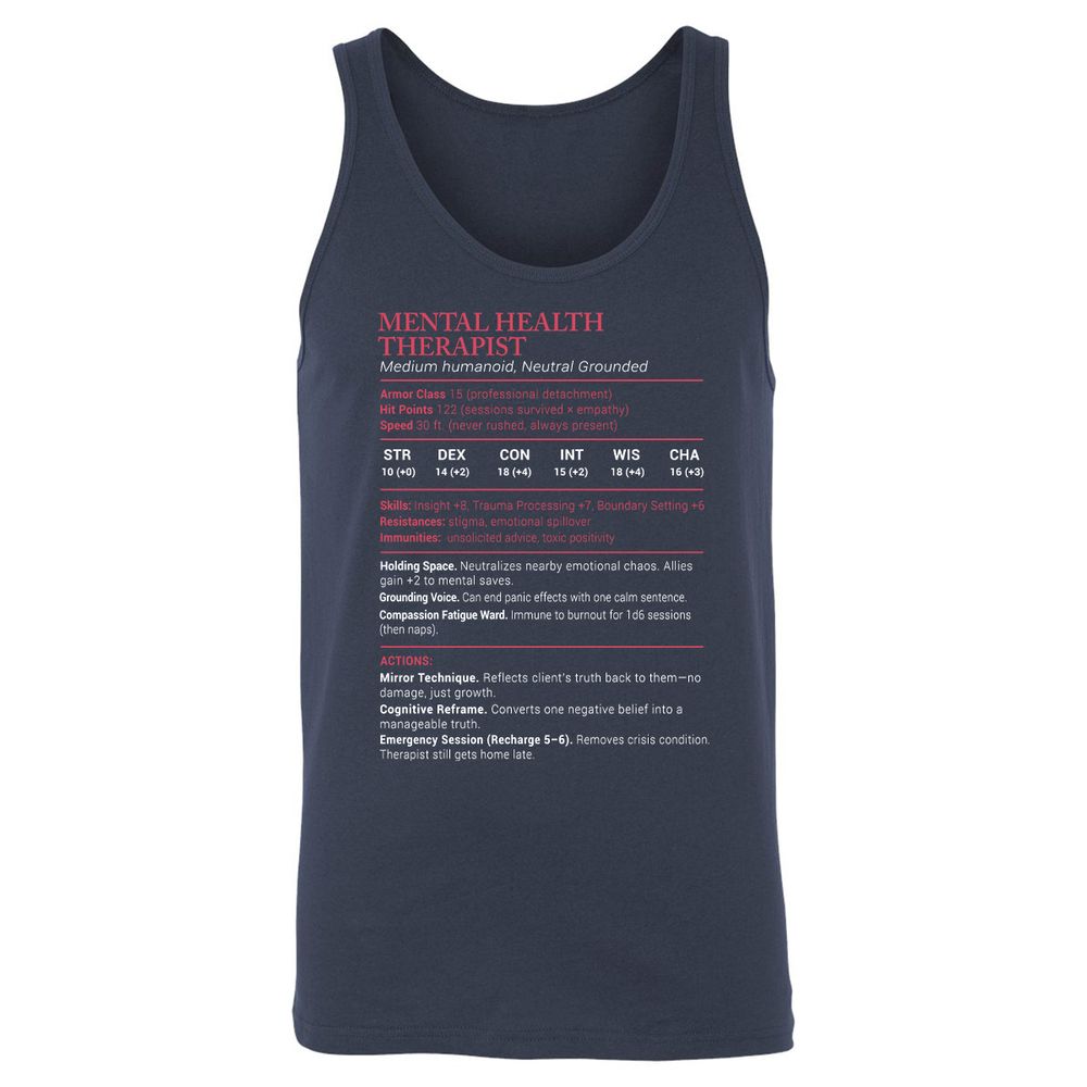 Mental Health Therapist Stats Unisex Jersey Tank - Navy - 2