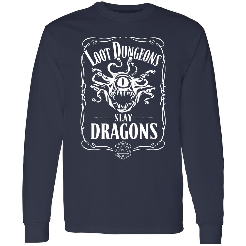 Loot Dungeon Slay Dragons Long Sleeve T-Shirt - Navy - 2
