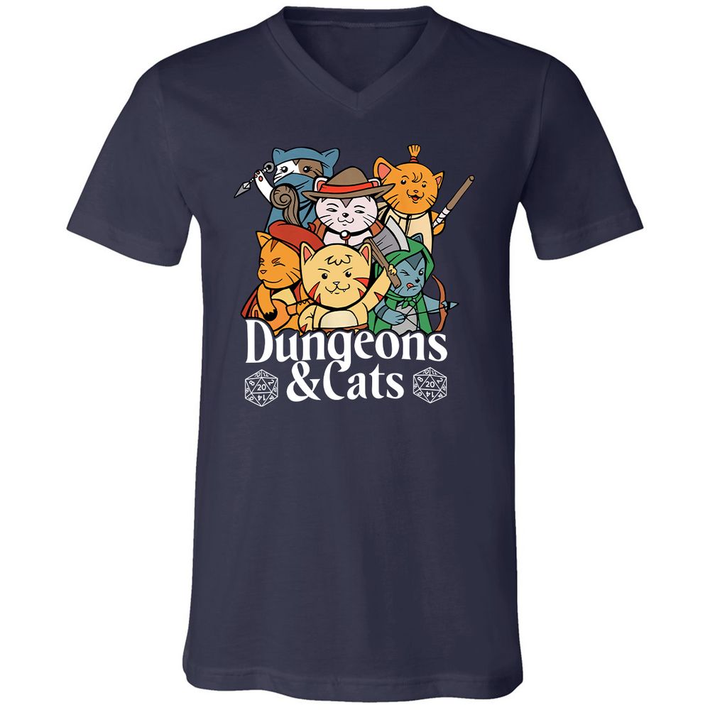 Dungeons & Cats Unisex V-Neck T-Shirt - Navy - 2