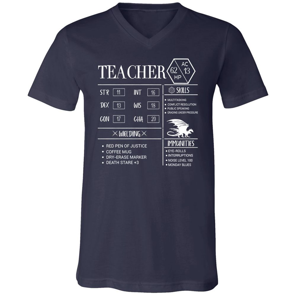 Teacher New Unisex V-Neck T-Shirt - Navy - 2