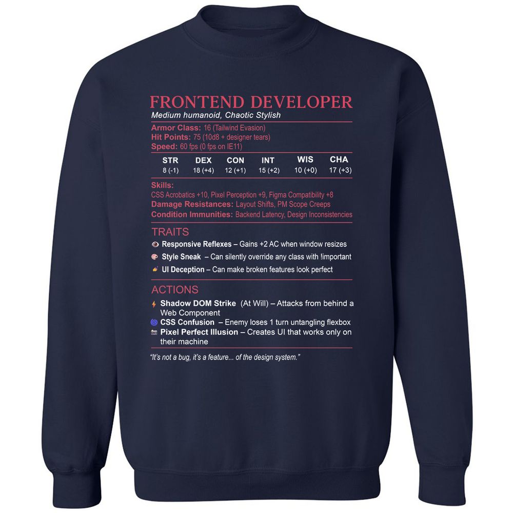 Frontend Developer Stats Classic Unisex Sweatshirt - Navy - 2