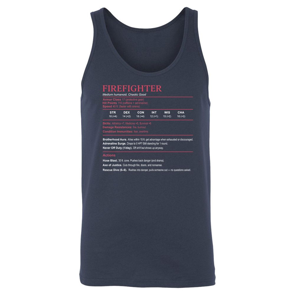 Firefighter Stats Unisex Jersey Tank - Navy - 2