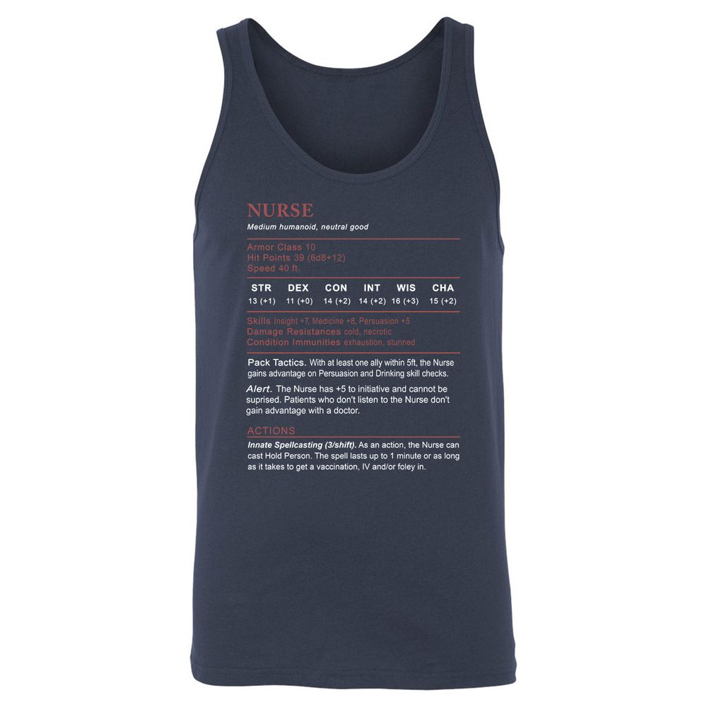 Nurse Stats 2 Unisex Jersey Tank - Navy - 2