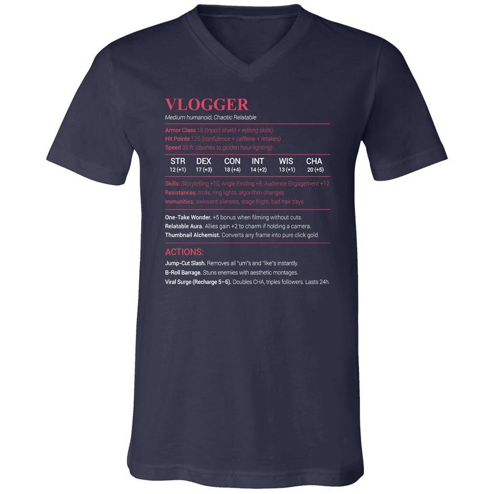 Vlogger Unisex V-Neck T-Shirt - Navy - 2