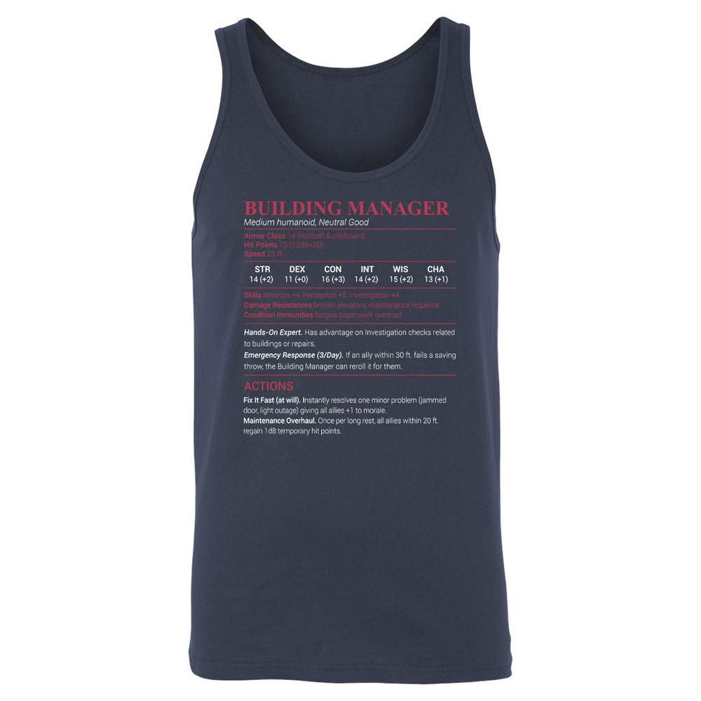 Building Manager Unisex Jersey Tank - Navy - 2