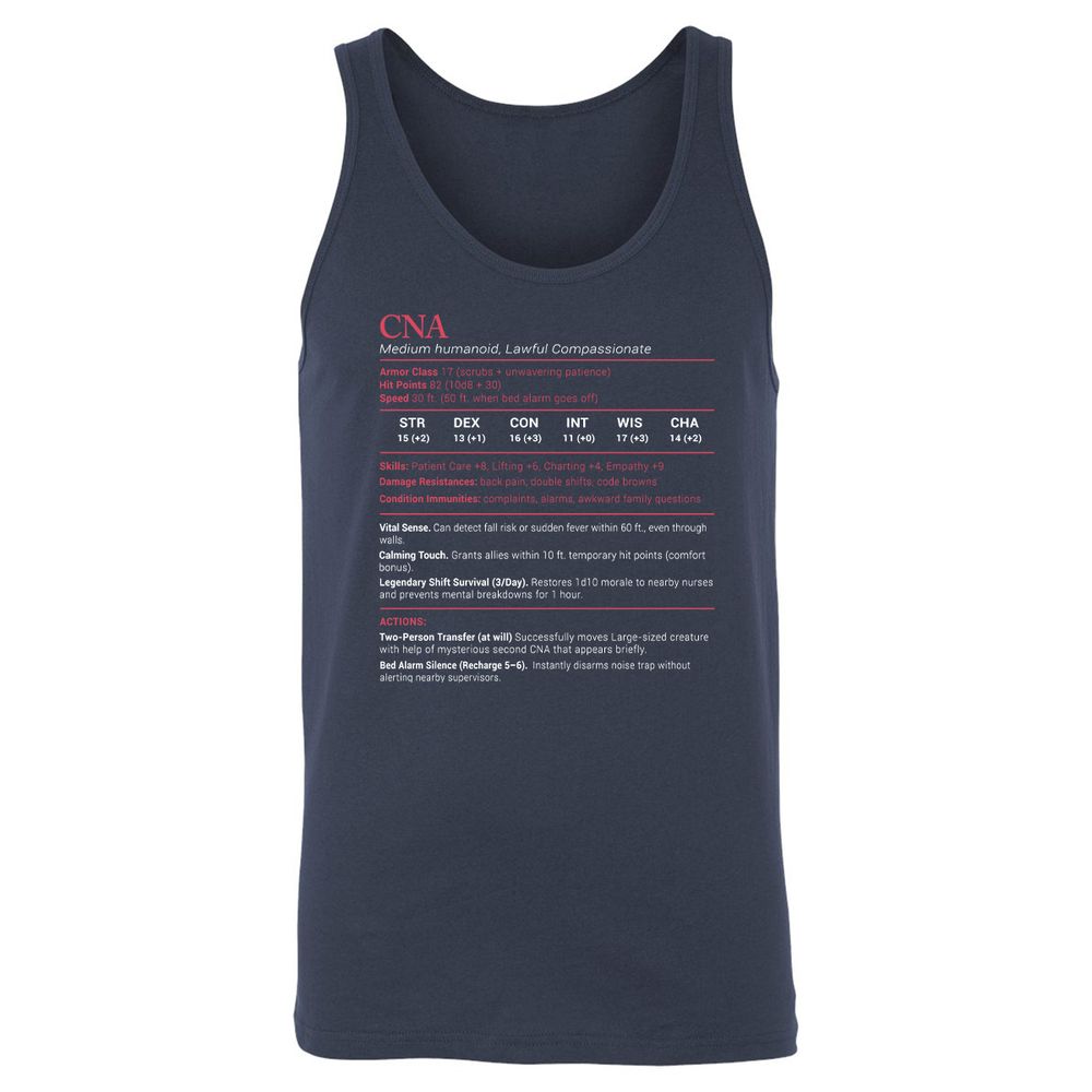CNA Stats Unisex Jersey Tank - Navy - 2