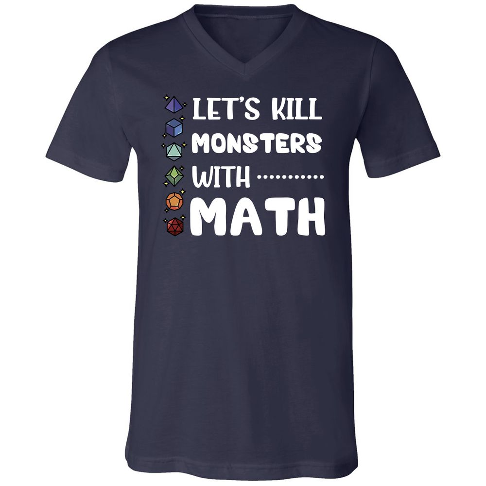 Let's Kill Monsters With Math Unisex V-Neck T-Shirt - Navy - 2