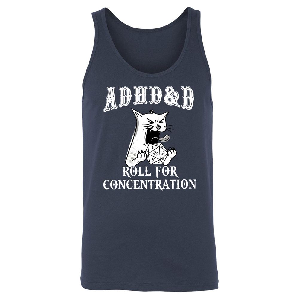 Cat ADHD&D Roll For Concentration Unisex Jersey Tank - Navy - 2