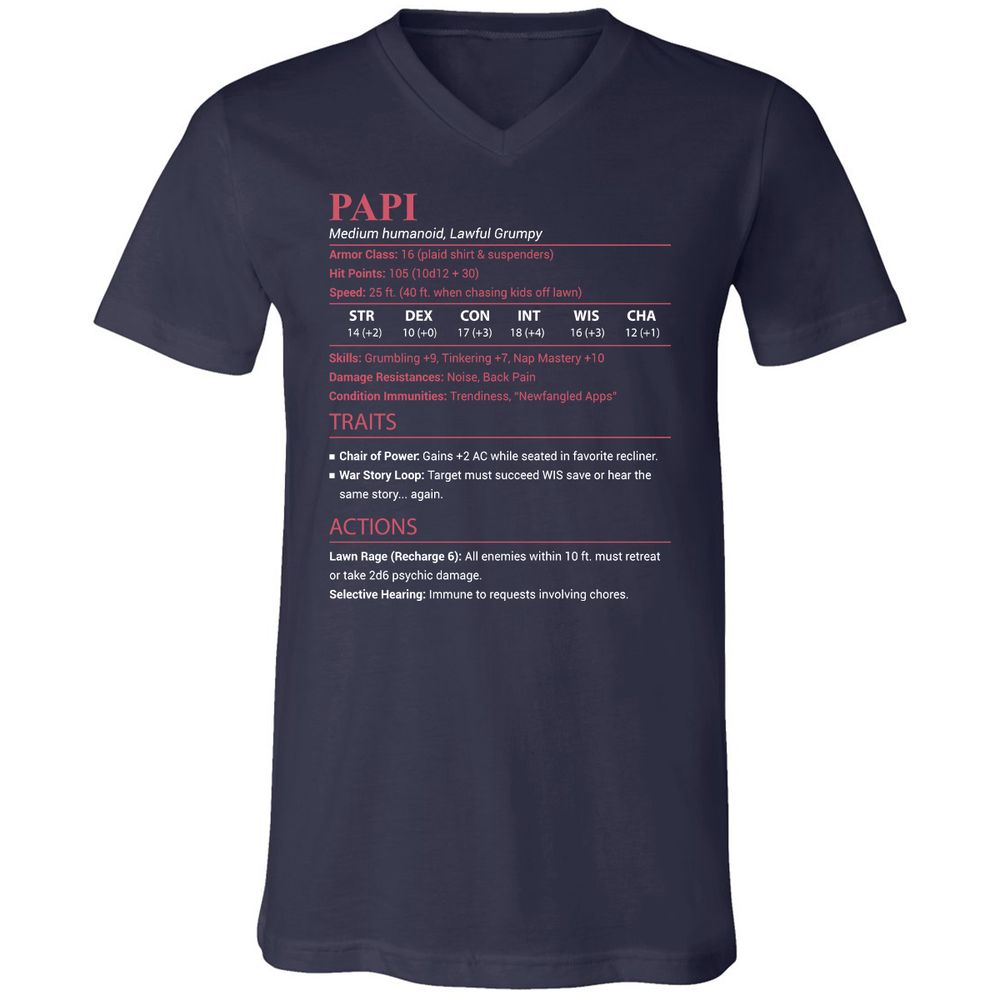 Papi Stats Unisex V-Neck T-Shirt - Navy - 2
